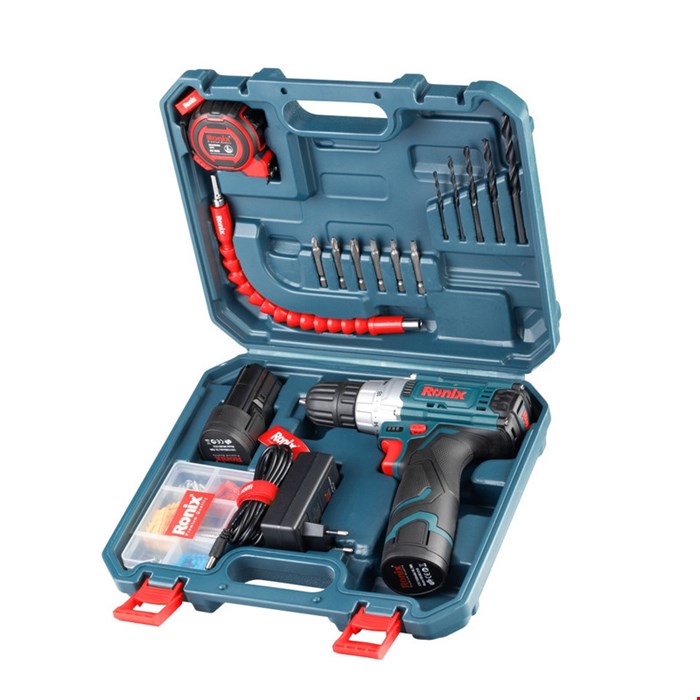 کیت دریل شارژی چکشی 12 ولت دو باتری 19 پارچه - RS-8613